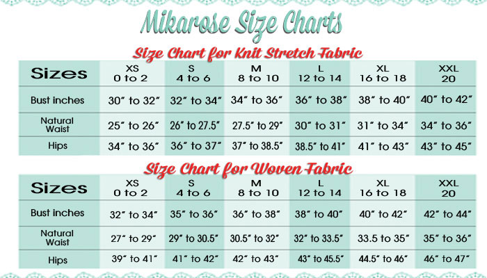 Size Chart - Skylark Clothing
